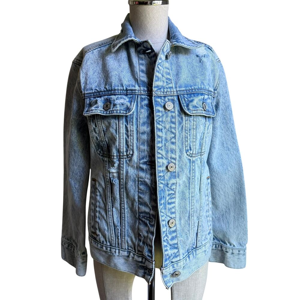 Abercrombie & Fitch Light Acid Wash Distressed Denim Jean Jacket Sz XS